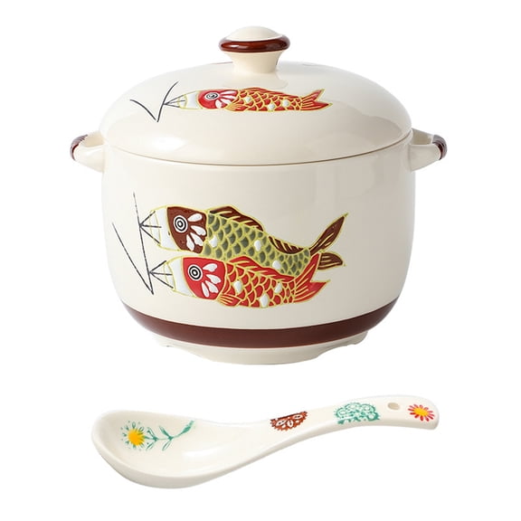 Ceramic Stewing Pot with Lid Round Casserole Clay Pot Japanese Style Soup Bowl,Noodles Bowl Soup Bowls for Restaurant, 450ml