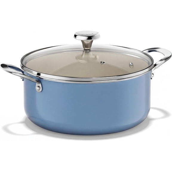Ceramic Stock Pot with Glass Lid 5 Quarts Blue