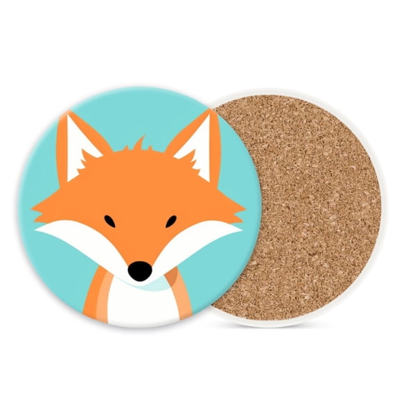 Ceramic Stone Coasters for Drinks Set of 1, Cute Fox with Pastel Blue Background Round Absorbent Cup Coasters Protection for Coffee Table Kitchen Counter Decor (4*4 Inch)