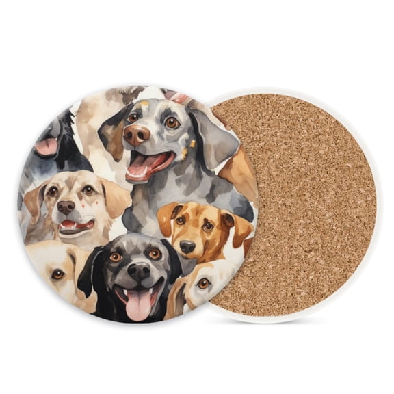 Ceramic Stone Coasters for Drinks Set of 1, Happy Smiling Dogs Round Absorbent Cup Coasters Protection for Coffee Table Kitchen Counter Decor (4*4 Inch)