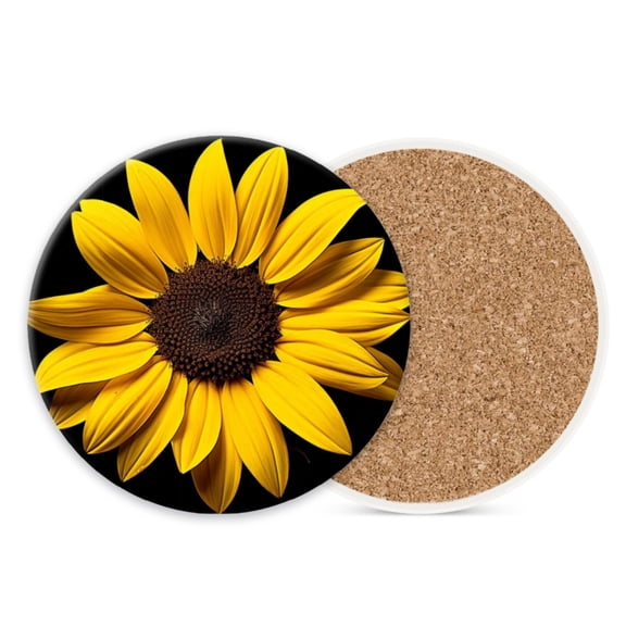 Ceramic Stone Coasters for Drinks Set of 1, Sunflower with Vibrant Yellow Petals and Dark Center Round Absorbent Cup Coasters Protection for Coffee Table Kitchen Counter Decor (4*4 Inch)