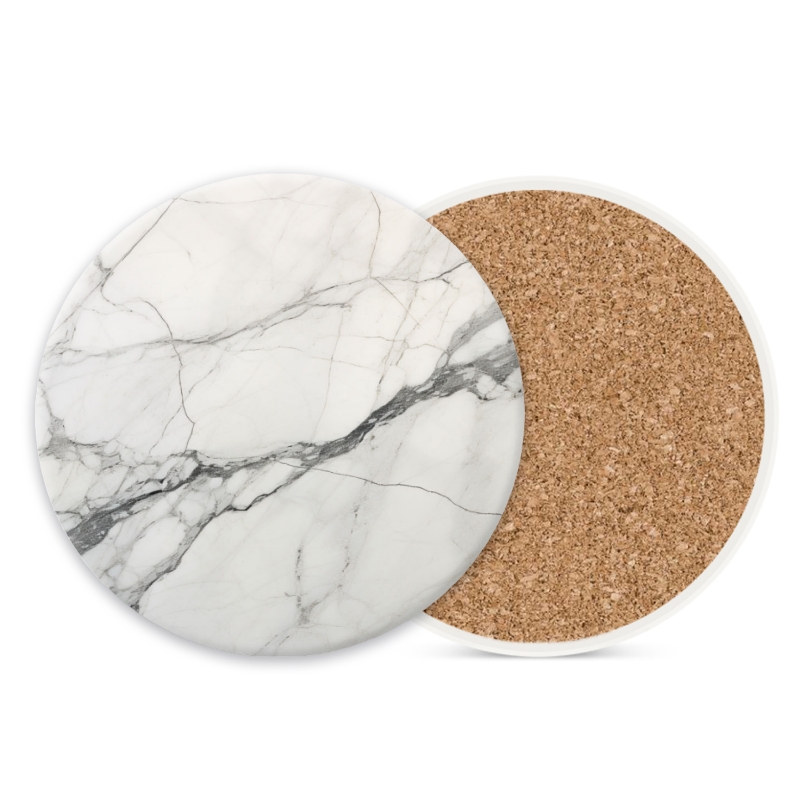 Ceramic Stone Coasters for Drinks Set of 1, White Marble with Gray ...