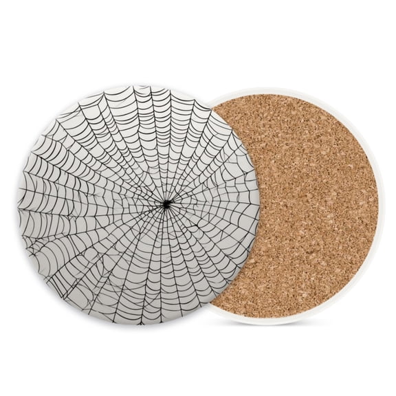 Ceramic Stone Cork Drink Coasters Set of 1, Spider Web Round Absorbent Non-Slip Durable Genuine Cork Stuffers Coasters for Coffee Bar Kitchen Office (4*4 Inch)