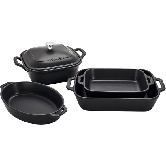 Ceramic Stoneware 5-Pc Mixed Baking Dish Set Matte Black