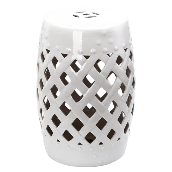 Ceramic Stool, Glazed Finish, White Color / Multifunctional for Indoor and Outdoor Spaces