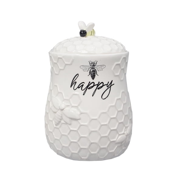 Ceramic Storage Jar Bee Happy White Decorative Kitchen Countertop