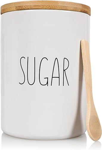 Ceramic Storage Jar Canister - Airtight Bamboo Lid w/Silicone Seal - Modern Design for Kitchen Counter or Bathroom (Sugar 1080mL)