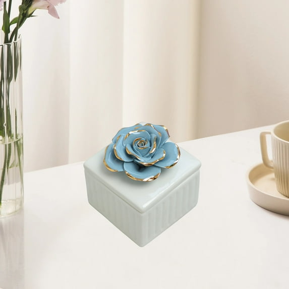Ceramic Storage Jar Hand Painted Jewelry Box 8x8x8cm Organizer Candlestick Home Decor Wedding Gift Ornaments Starfish Sailboat Sea Theme for Bedroom Living Room Vanity