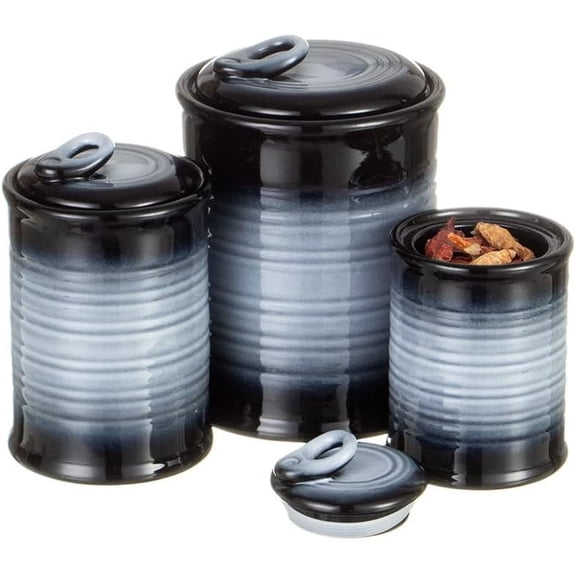 Ceramic  Storage Jar Sets: Container with Air Tight Ceramic Lid for Flour/Sugar/Rice/Coffee/Cookies/Candy - Seal Damp-proof Canister for The Kitchen - Set of 3 (Gray)