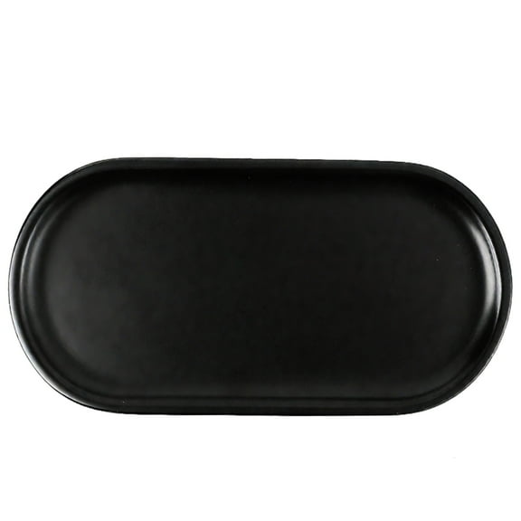 Ceramic Storage Tray for Bathroom and Kitchen, Black Oval Tray, 12.5 in / 31.8 cm, Great for Soap Dispenser, Jewelry, Cosmetics, and More