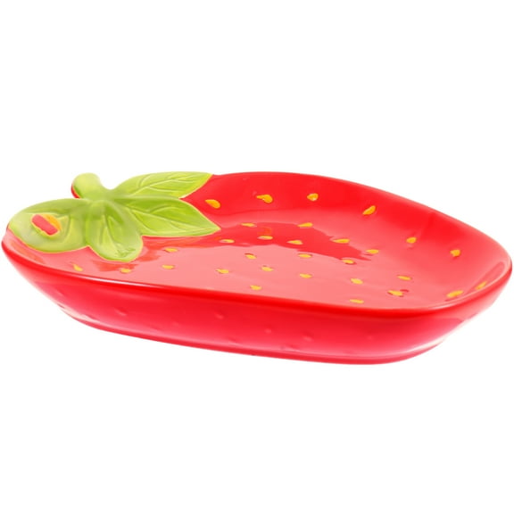 OUNONA Ceramic Food Dish Cute Strawberry Serving Plate Fruit Tray Household Salad Bowl