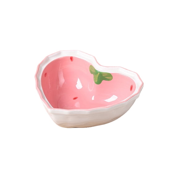 Ceramic Strawberry Pattern Heart Shape Bowl Plate for Dessert Salad Serving Tableware Safe Daily Use Birthday Party Gift