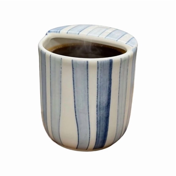 Ceramic Striped Drinking Cup Handheld Coffee Mug with Sip Top Lid Gift For Mother Day Christmas Housewarmings Party
