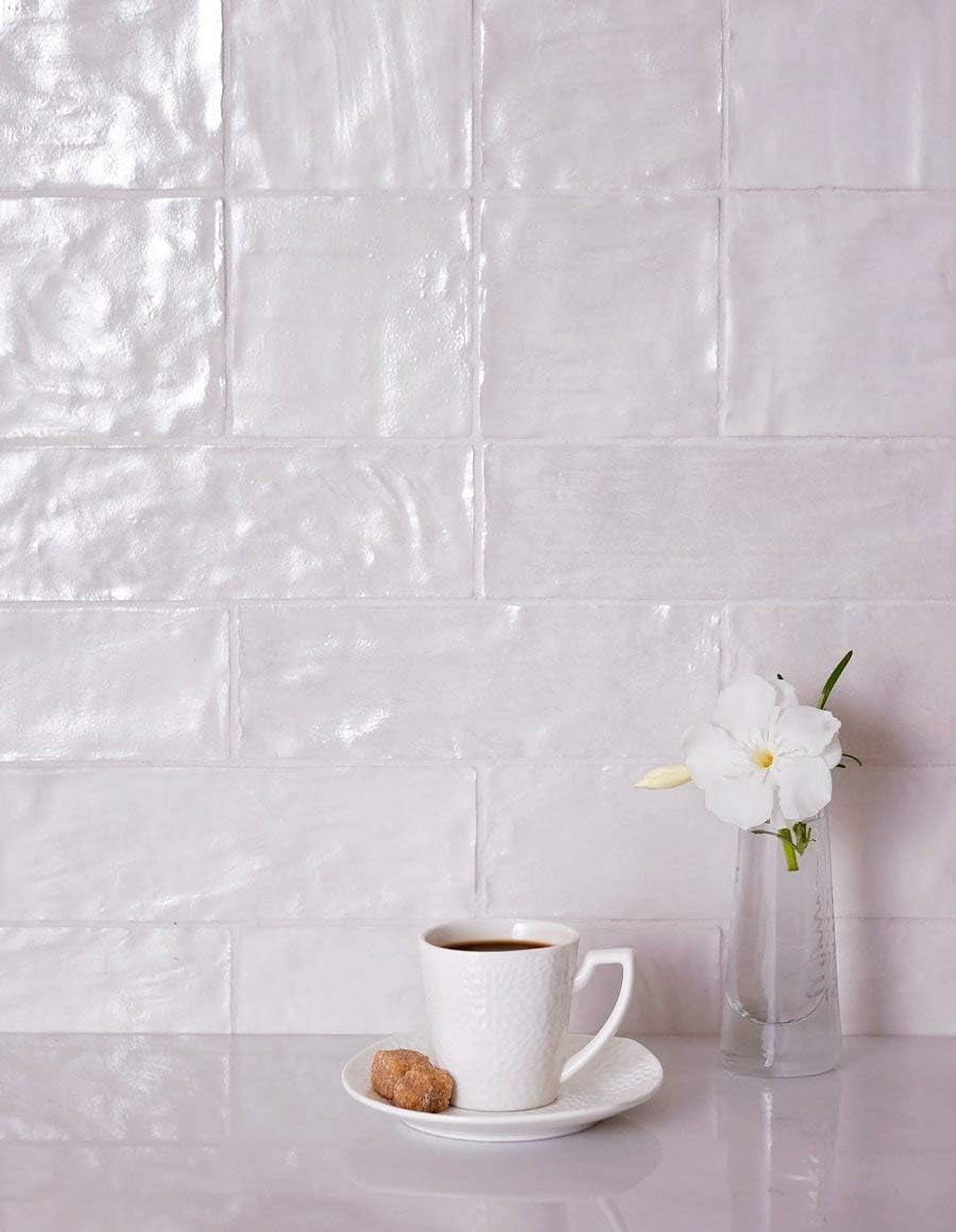 Ceramic Subway Backsplash Wall Tile. 38 Polished White 8" x 2.5" Mallorca Decorative Tiles, 5.32 SqFt/Box. Strong, Easy Install for Kitchens, Bathrooms, Vanity, Fireplace, RV Decor/Remodel
