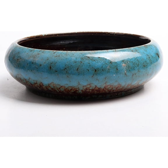 Ceramic Succulent Pots: 7.3 inch Large Shallow Planter, Bonsai Pots Succulent Planters with Drainage Hole, Round Glazed Garden Decorative Cactus Flower Plant Container Bowl (Blue)