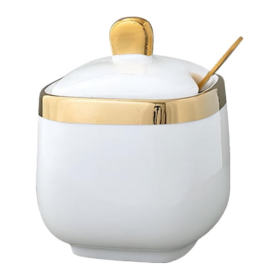 Ceramic Sugar Bowl with Lid and Spoon – 300ML Sugar Container for Kitchen Counter, Coffee Bar and Home, Farmhouse Sugar Jar for Coffee, Tea, and Baking, Sugar Pot Dishwasher Safe(White,3.4x3.4x3.4")