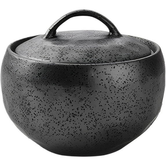 Ceramic Sugar Bowl with Lid and Spoon: Salt Bowl Seasoning Pot, 11oz/350ml Storage Jars with Lids, Soup Mug Soup Bowls Microwave Safe, Sugar Container for Kitchen and Home (Black 01)