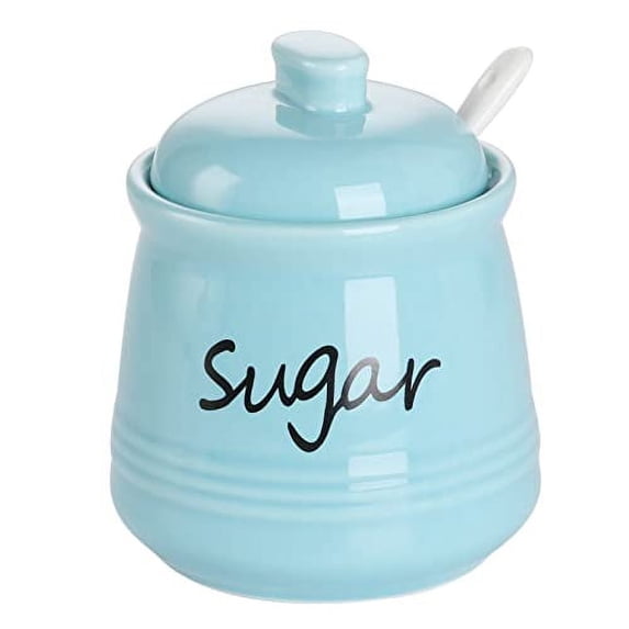 Ceramic Sugar Bowl with Lid and Spoon 12oz (Turquoise)