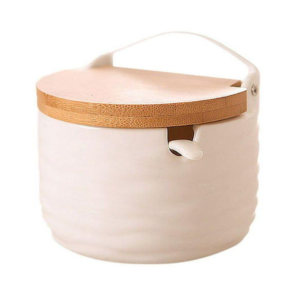 Ceramic Sugar Bowl with Sugar Spoon and Bamboo Lid Gift for Home and Kitchen