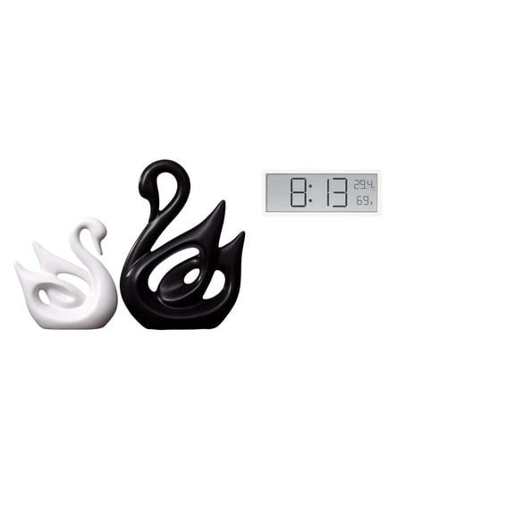 Ceramic Swan Figurines Digital Wall Clock Animal Sculpture Large Display Multifunction for Office Home Decor