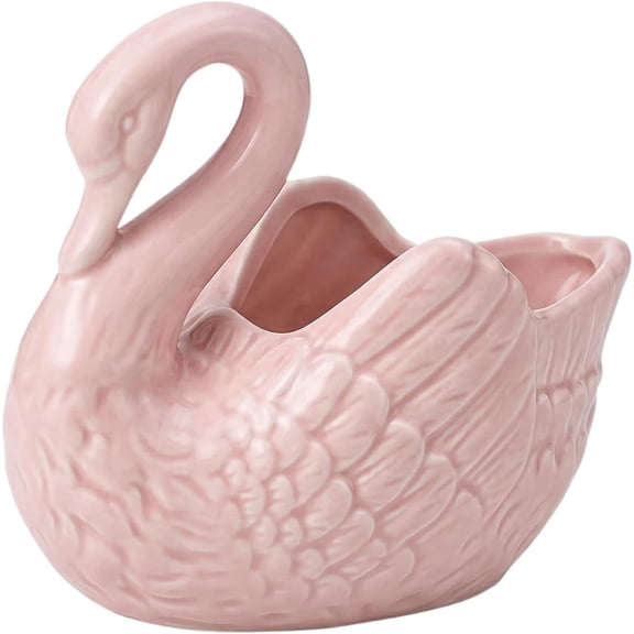 Ceramic Swan Vase Decorative Swan Planter for Bonsai Succulent Flower Planting Planter Pot for Home Office Balcony Garden Ornament (Pink)