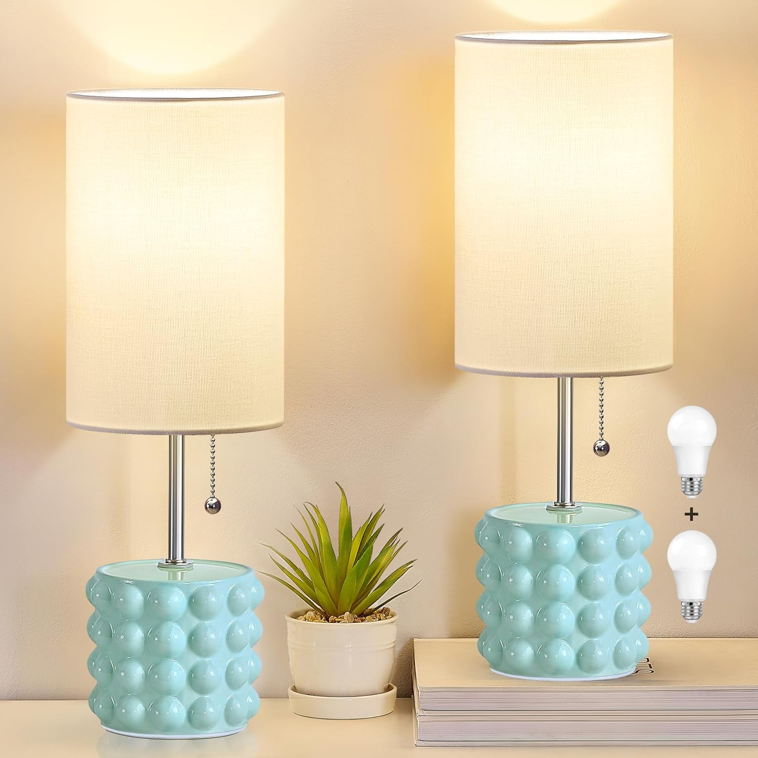 Ceramic Table Lamp Set of 2, 3-Color Temperature Ceramic Lamp Pull ...