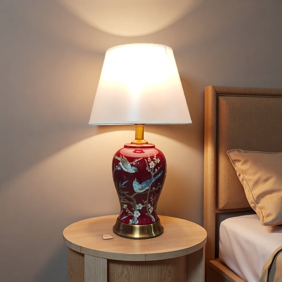 [Ceramic Table Lamp] Traditional Chinese Design Ceramic Lamp - Perfect for Living Room End Table or Master Bedroom Nightstand Decorative Lighting