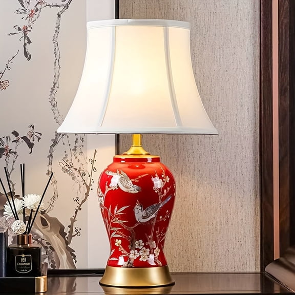[Ceramic Table Lamp] Traditional Chinese Design Ceramic Lamp - Perfect for Living Room End Table or Master Bedroom Nightstand Decorative Lighting