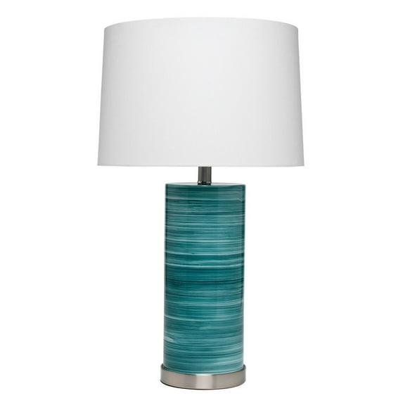 Benjara Ceramic Table Lamp with Swirling Pattern, White and Blue