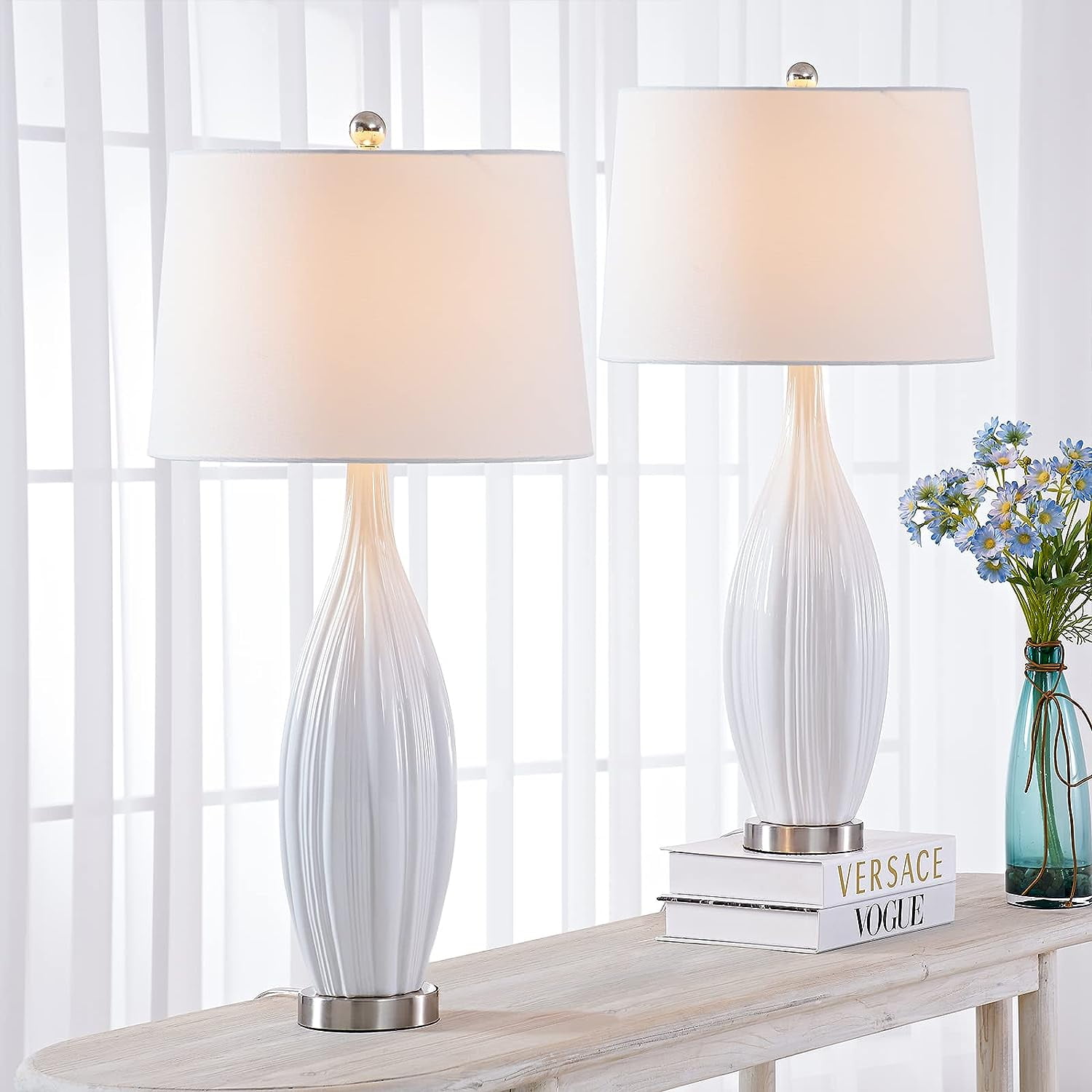 Ceramic Table Lamps Set of 2 for Living Room, 31'' Tall Modern White