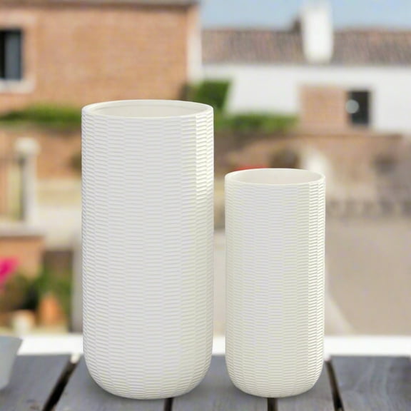 Cevira Tall Dash Line Ceramic Planter Set (Set of 2)