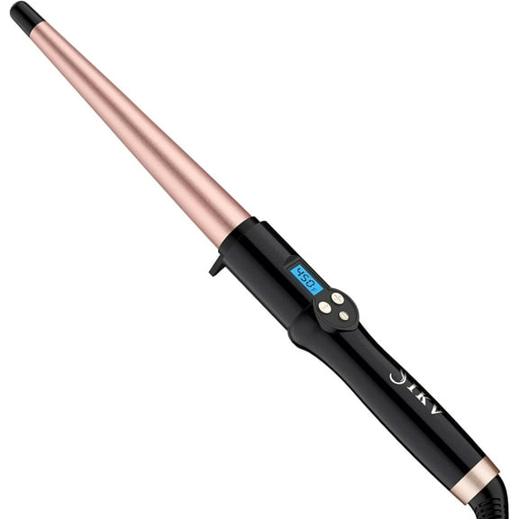 Ceramic Tapered Curling Wand 0.5-1 Inch Beachy Waves, 1/2-1 Inch Curling Iron for Long Hair,Dual Voltage Hair Wand Curler with LCD Display 225-450℉|Glove Include
