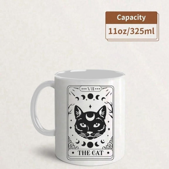 Ceramic Tarot Divination Cup Moon Card VII The Mug with Moon Phases Design Wiccan Ritual Tool Hot Cold Drinks Durable Coffee Cup Halloween Christmas B