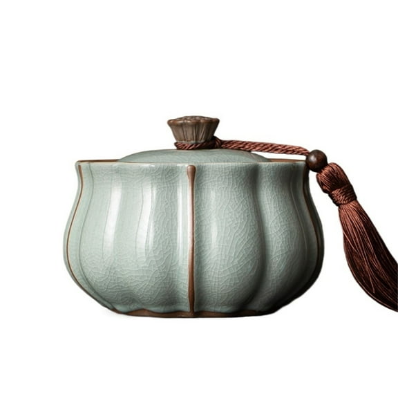 Ceramic Tea Canister With Sealed Lid And Tassel Household Lotus Storage Tin For Tea, Coffee, Nuts, Herb, Spice, Sugar