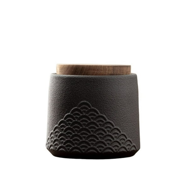 Ceramic Tea Canister With Wooden Lid Household Chinese Kitchen Sealed Storage Jar