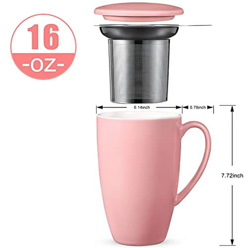 Ceramic Tea Cup with Infuser and Lid 16 oz Tea Cup with Strainer Loose Leaf Tea Cup Deepener