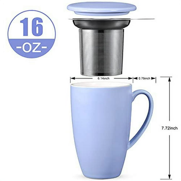 Ceramic Tea Cup with Infuser and Lid 16 oz Tea Cup with Strainer Loose Leaf Tea Cup Deepener Suitable for Tea/Coffee/Milk/Women/Office/Home/Gifts White