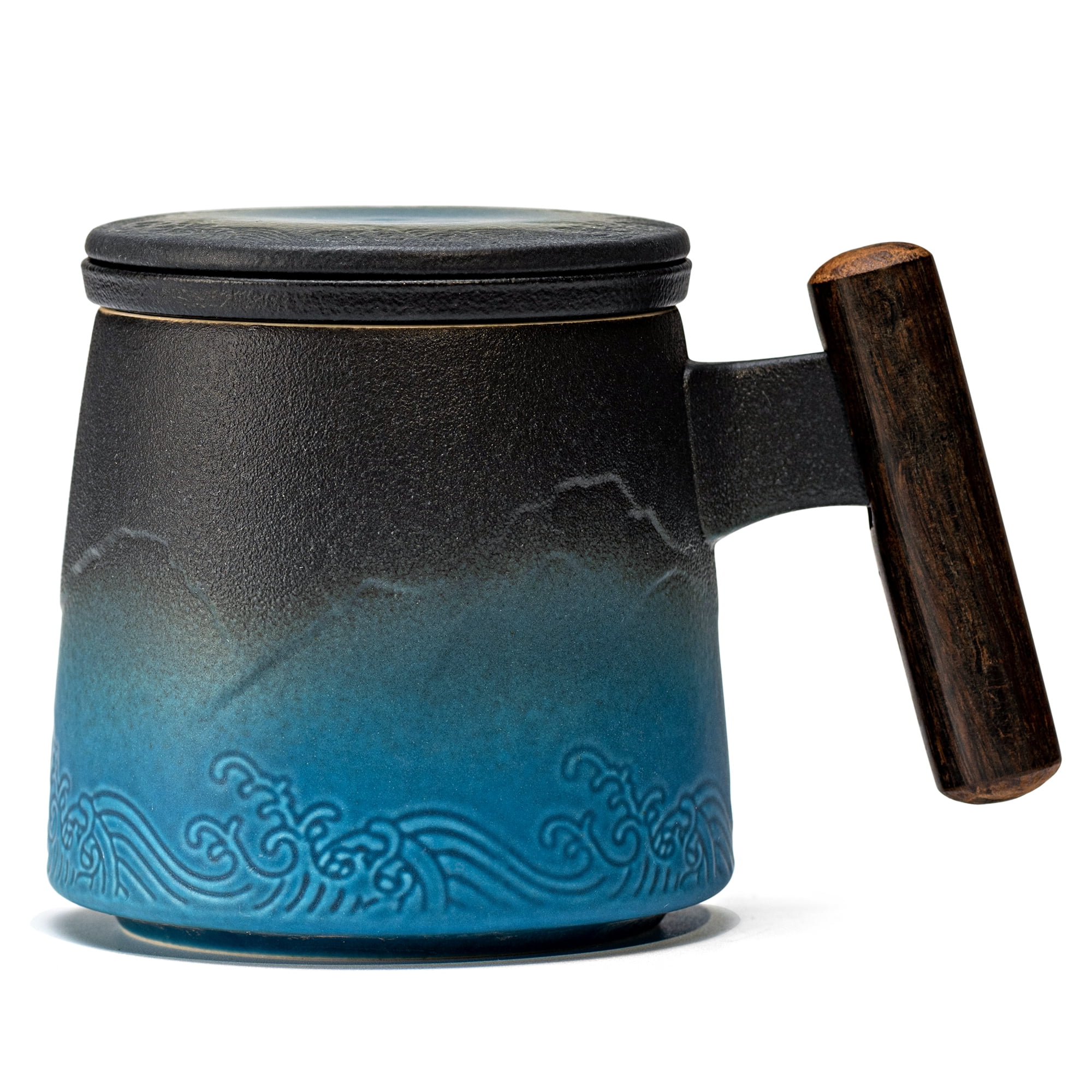 Ceramic Tea Cup with Infuser and Lid, Gradient Embossed Large Tea Mug ...