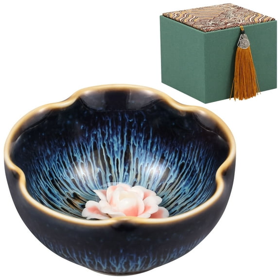 Ceramic Tea Cup with Peony Flower 3oz Kungfu Tea Bowl Exquisite Chinese Tea Bowl Vintage Porcelain Tea Cup Tenmokus Tea Cup Dishwasher Safe for Tea Coffee Collection