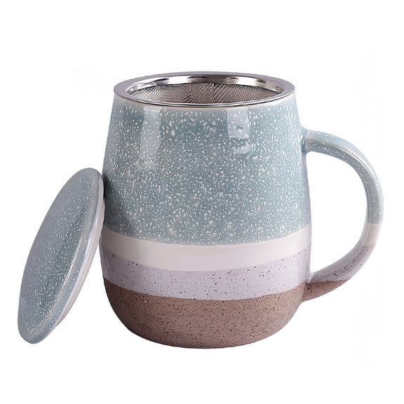 Ceramic Tea Cup With Loose Leaf Infuser, Tea Infuser Mug With Lid, 450ml, Gradient Tea Cup-Blue-450ml