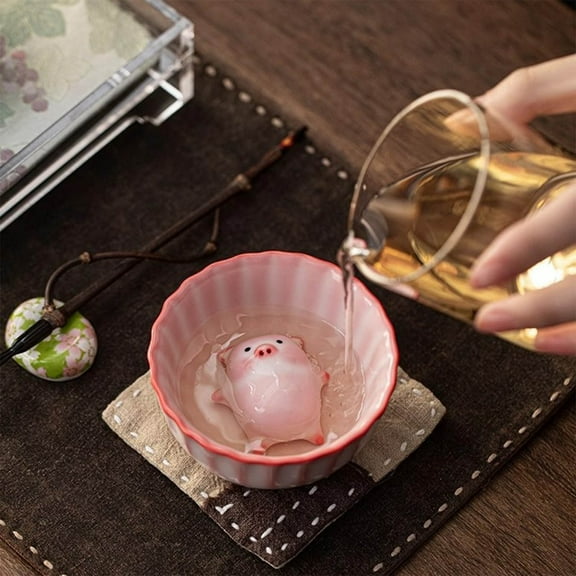 Ceramic Tea Cup with Tea Pet Pig, Creative Kung Fu Teacup, Tea Lovers Gift Decor