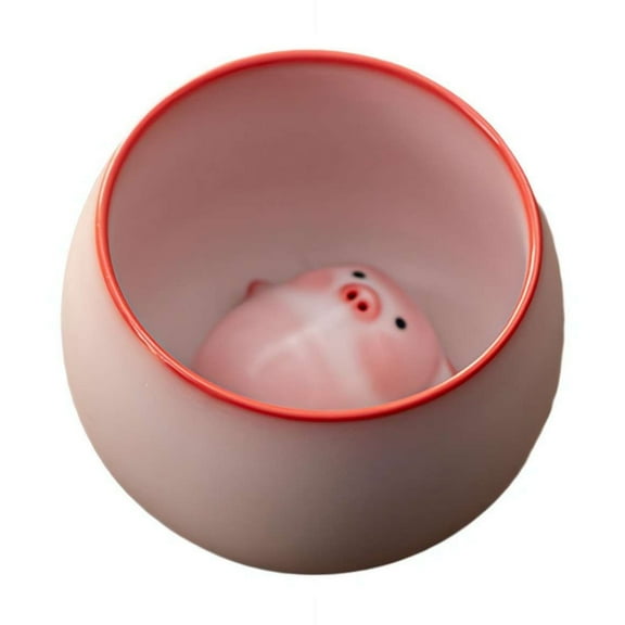 Ceramic Tea Cup with Tea Piggy Statue Miniature Figurine for Living Room Office Decoration