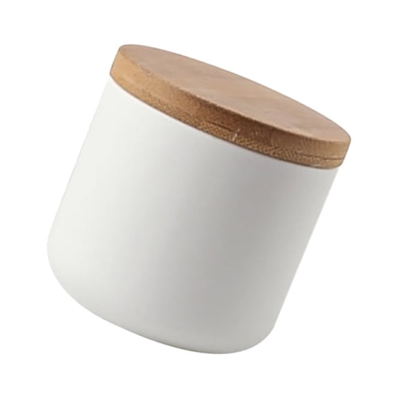 Ceramic Jar Sealed Canister Food Storage Container with Wooden Lid for Small Size White Loose Tea Coffee Bean Sugar Spice 1 Set