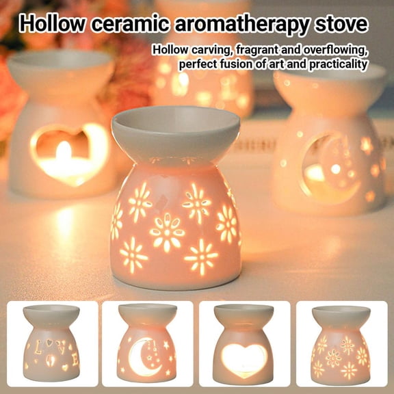 Ceramic Tea Light Candle Holder, Essential Oil Burner Wax Melt Burner, Love Decor Pattern, Incense Aroma Diffuser, Home Decor