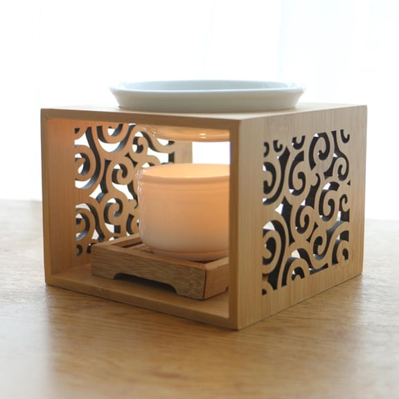 Ceramic Tea Light Holder, Essential Oil Burner Candle Diffuser Home Fragrance for Bedroom Hallway Meditation (Hollow Design, Wood)