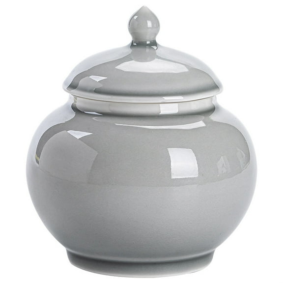 OUNONA Ceramic Tea Storage Jar with Lid for Kitchen Grey Simple Chic Canister for Storage 4.5 Inches