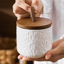 Ceramic Tea Storage Jar with Sealed Lid | Natural Texture Grain & Coffee Bean Container | Household Kitchen Pantry Organization | 1-Piece Set