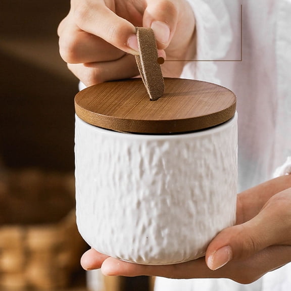 Ceramic Tea Storage Jar with Sealed Lid | Natural Texture Grain & Coffee Bean Container | Kitchen Pantry Organizer for Household Use | 1-Piece Set