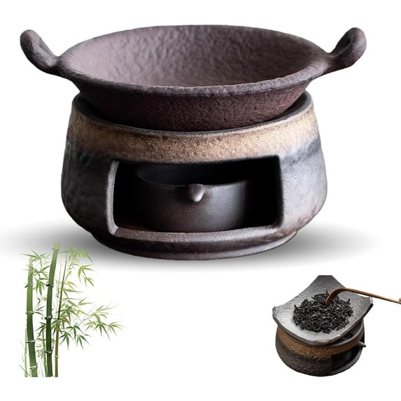 Ceramic Tea Stove Warmer Set,Cedar and Zen Aromatherapy Burner,Handmade Ceramic Candle Wax Melts Warmer with Tealight Holder,Multi-Functional Teapot and Heater,for Home Office Hotel
