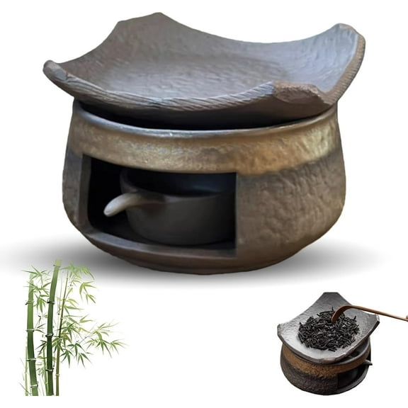 Ceramic Tea Stove Warmer Set,Cedar and Zen Aromatherapy Burner,Handmade Ceramic Candle Wax Melts Warmer with Tealight Holder,Multi-Functional Teapot and Heater,for Home Office Hotel